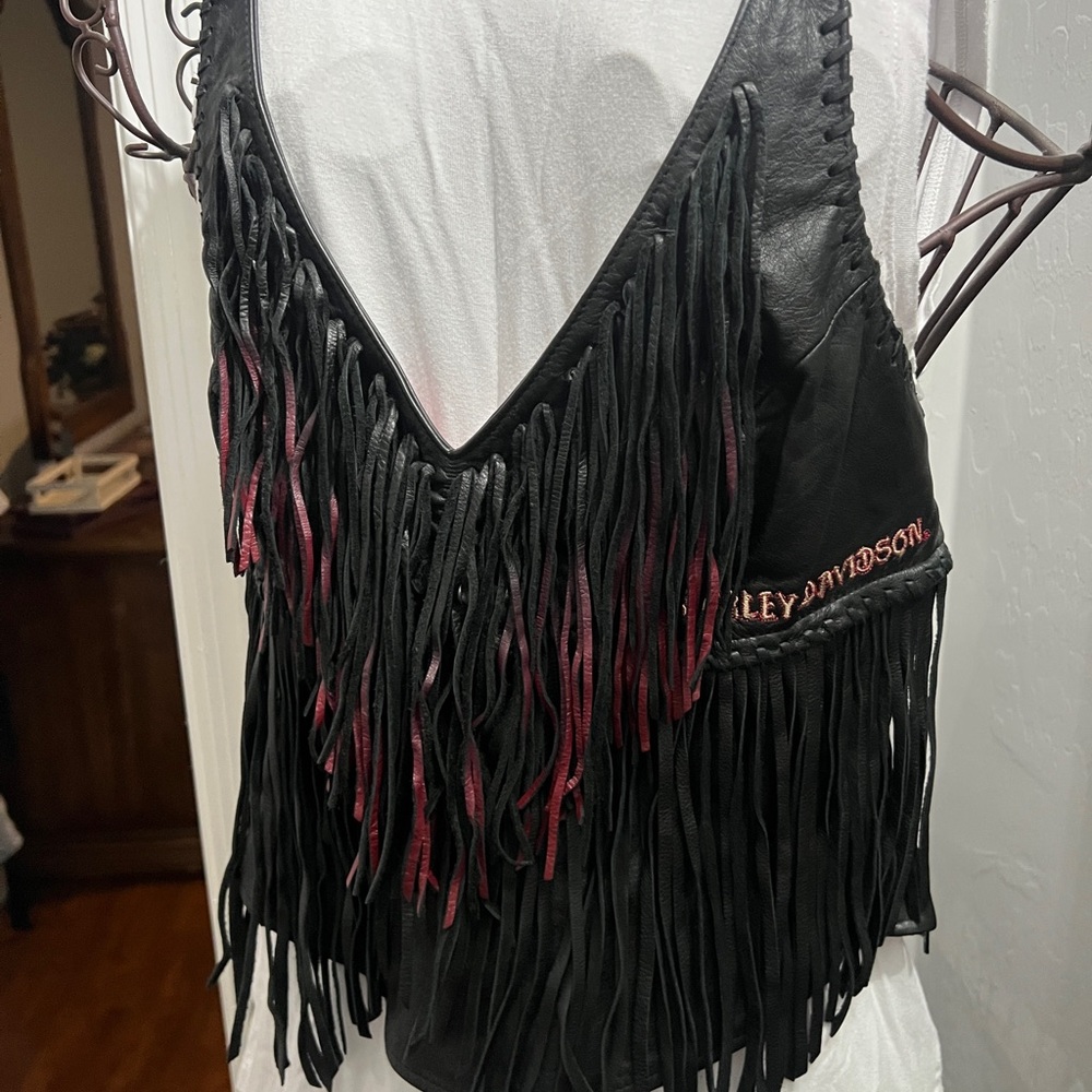 Harley-Davidson Black and Red Fringe Halter Top